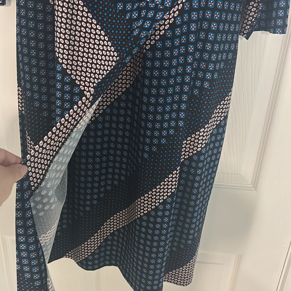 Chico's Blue Sheath Wrap Dress V-Neck 3/4 Sleeve Casual - Picture 3 of 11